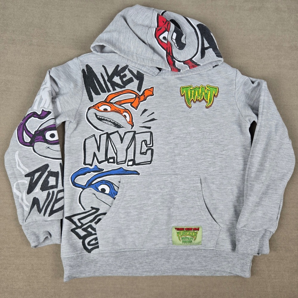 TMNT Mutant Mayhem Gray Graphic Hoodie Kids 10/12 Nickelodeon Ninja Turtles